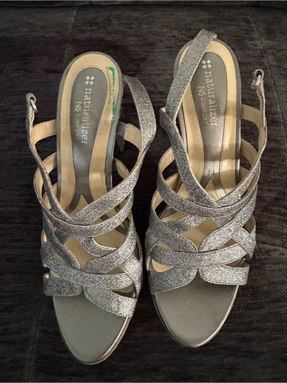 Naturalizer Silver Glitter Strappy Slingback Heels